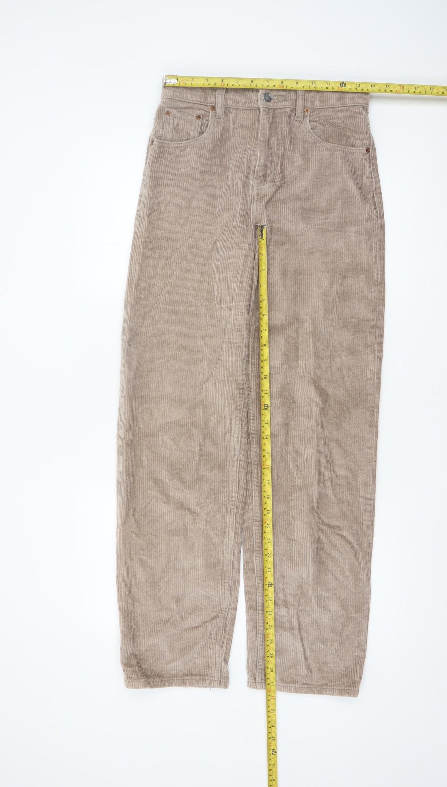 Motel Women’s Beige Corduroy Chino Straight Trousers Size S