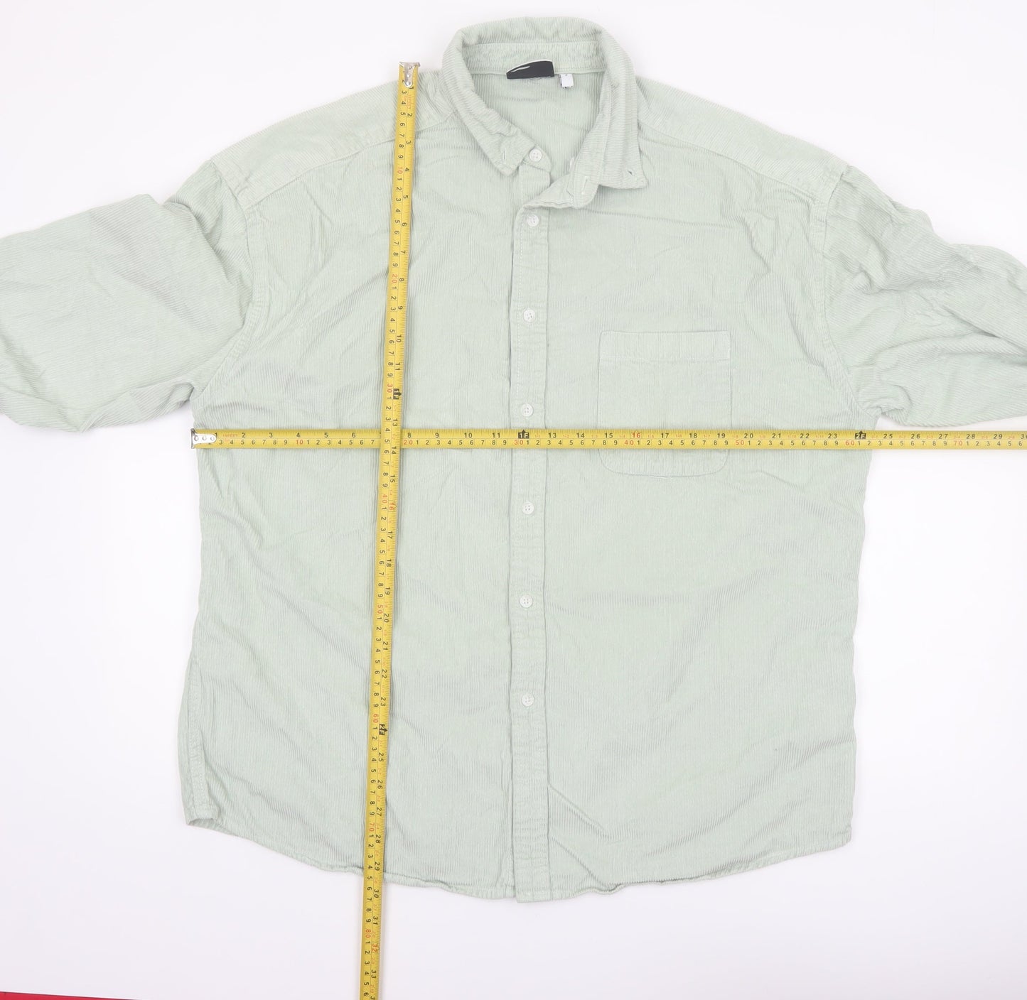 ASOS DESIGN Men's Green Corduroy Button-Up Shirt Long Sleeve Size L