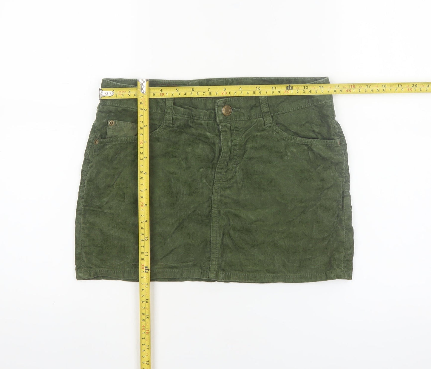 H&M L.O.G.G Women’s Green Corduroy Short Skirt Size 10