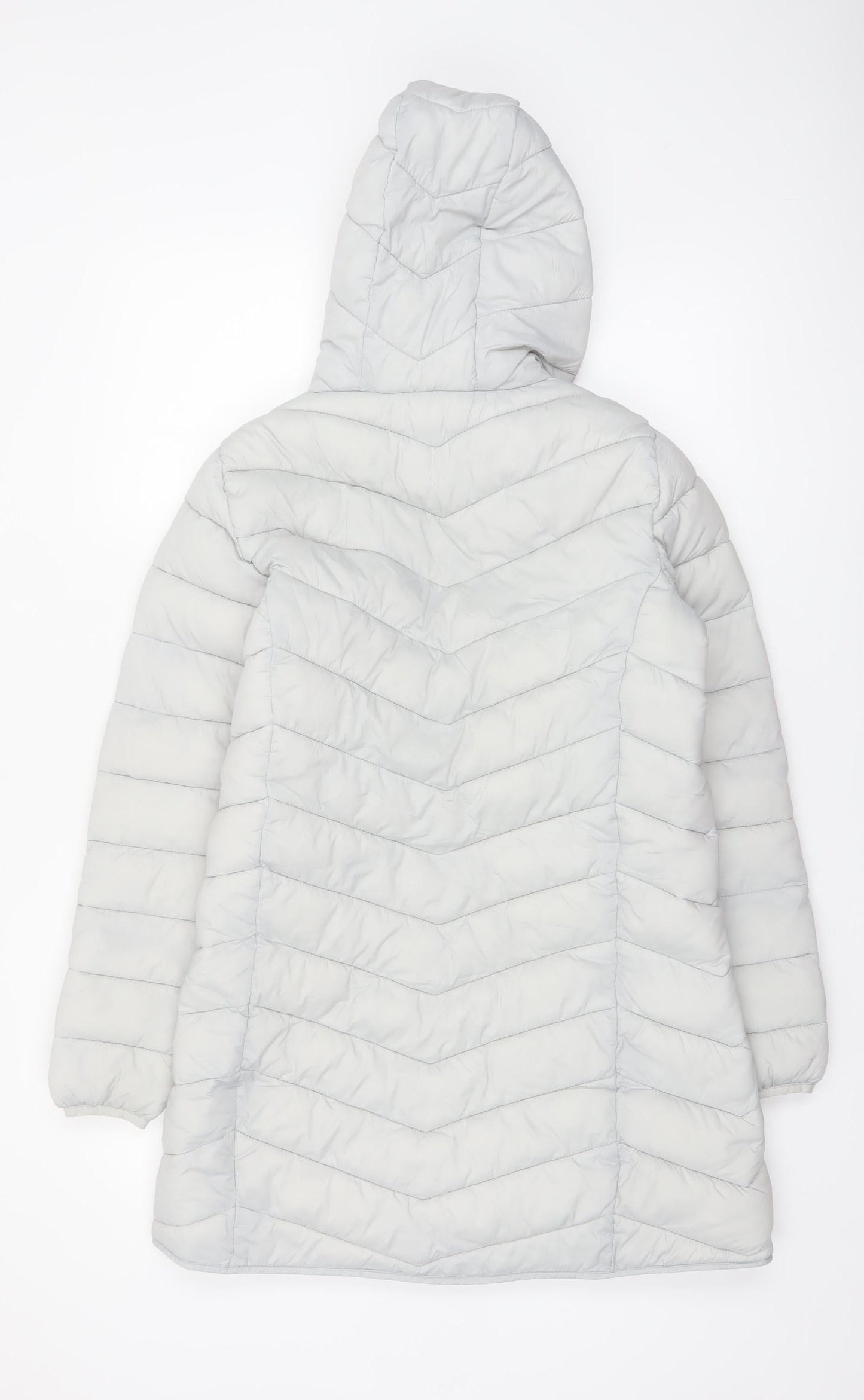 George Women’s Grey Puffer Jacket Hooded S 8-10 Quilted Mid-Length