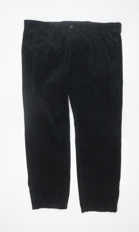 Marks and Spencer Men's Black Corduroy Regular Fit Trousers 42W 31L