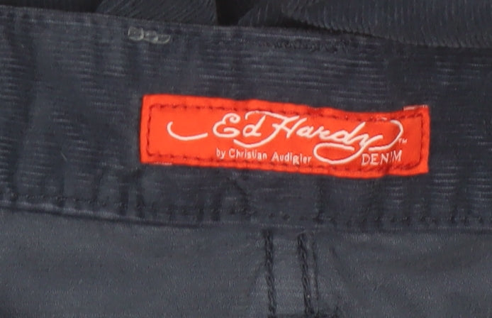 Ed Hardy Men's Blue Corduroy Straight Trousers Size 30x32