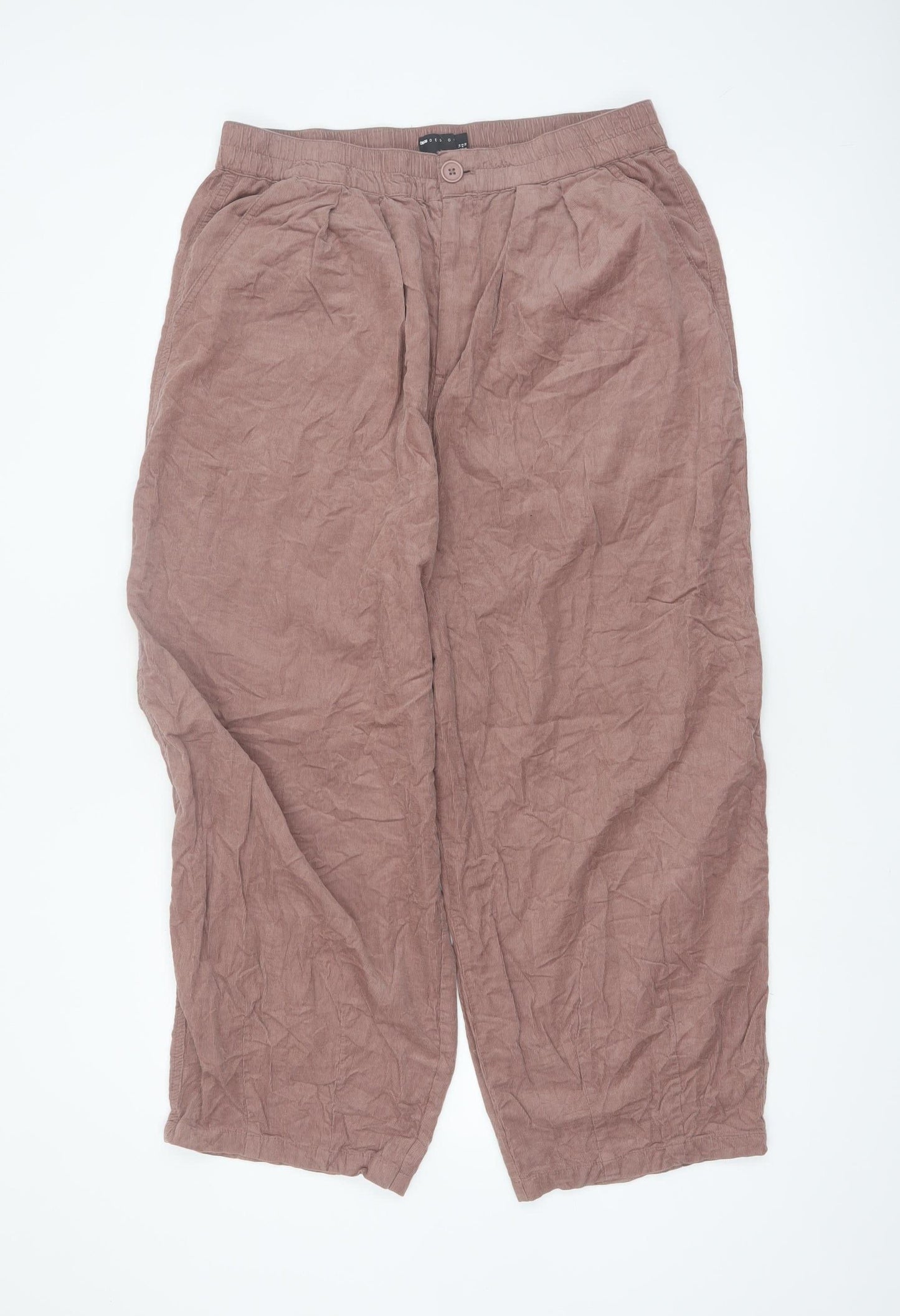ASOS Design Women's Brown Wide-Leg Cotton Pleated Trousers Size 14