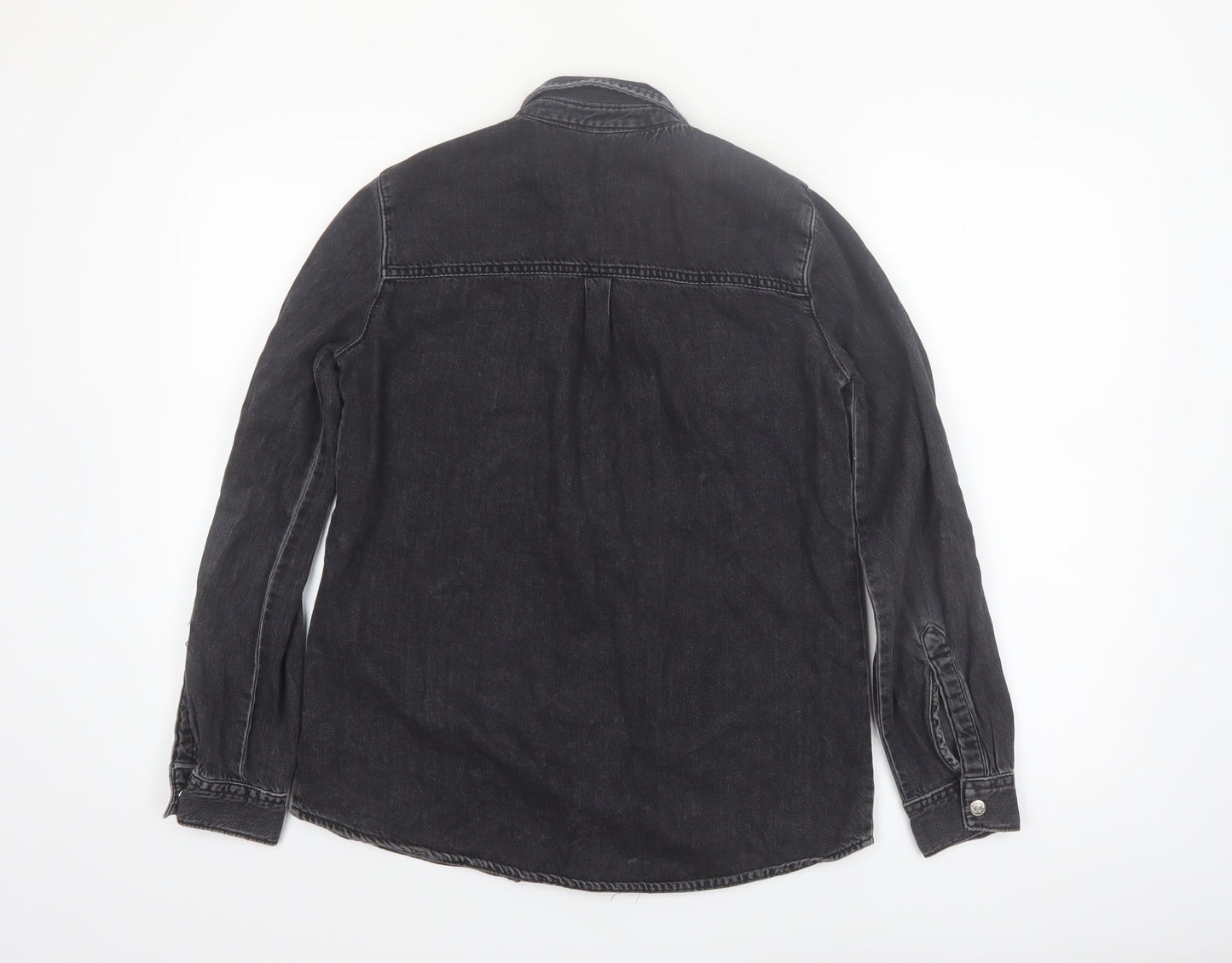 Zara Women's Black Denim Button-Up Shirt XS Regular Fit