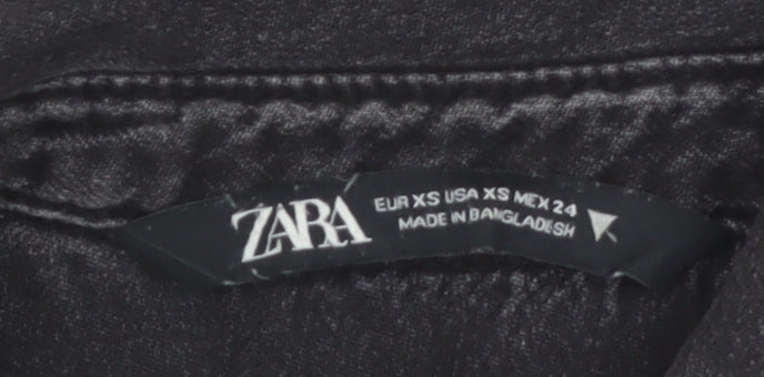 Zara Women's Black Denim Button-Up Shirt XS Regular Fit