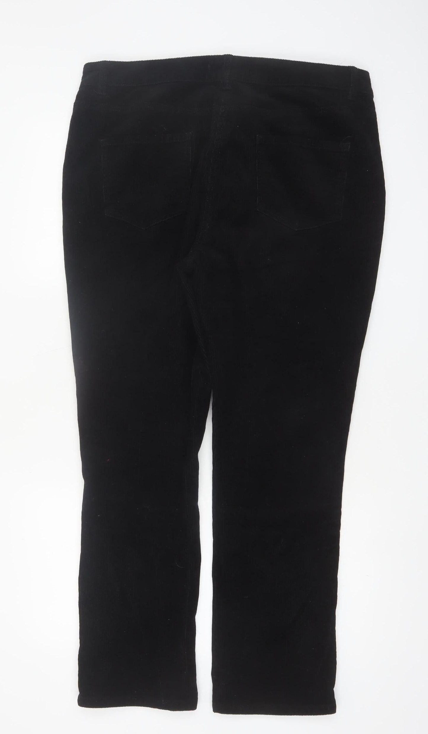 M&Co Women Black Corduroy Stretch Straight Trousers Size 16