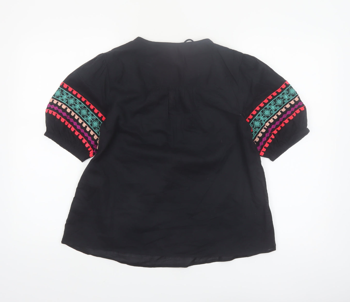 Marks and Spencer Per Una Womens Black Embroidered Bohemian Cotton Blouse Size 6