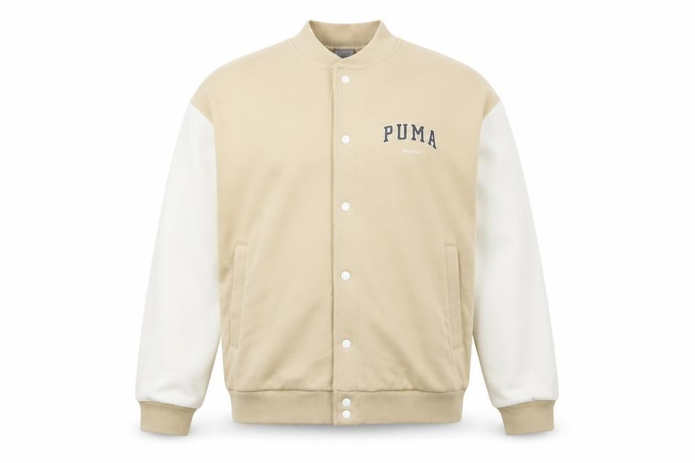 Puma Men's Beige Varsity Jacket L Cotton Blend Casual Sportswear
