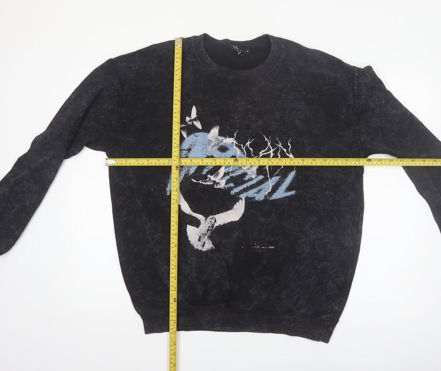 boohooMAN Men's Black Graphic Print Sweatshirt Medium Pullover