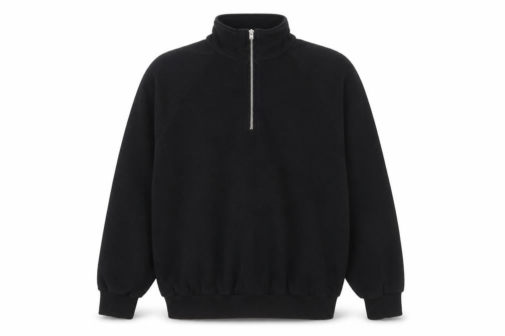 Les Basics Men's Black Large 1/2 Zip High Neck Cotton Sweatshirt