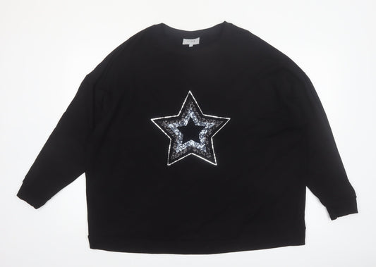 Live For The Weekend Women's Black Sequin Star Long Sleeve T-Shirt Size 20