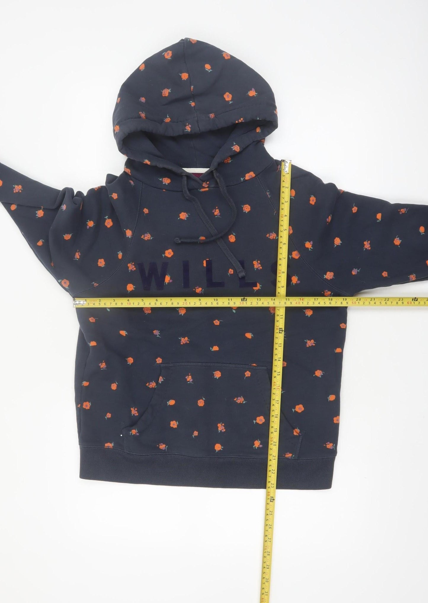 Jack Wills Women's Navy Floral Pullover Hoodie UK 10 Cotton WILLS Logo