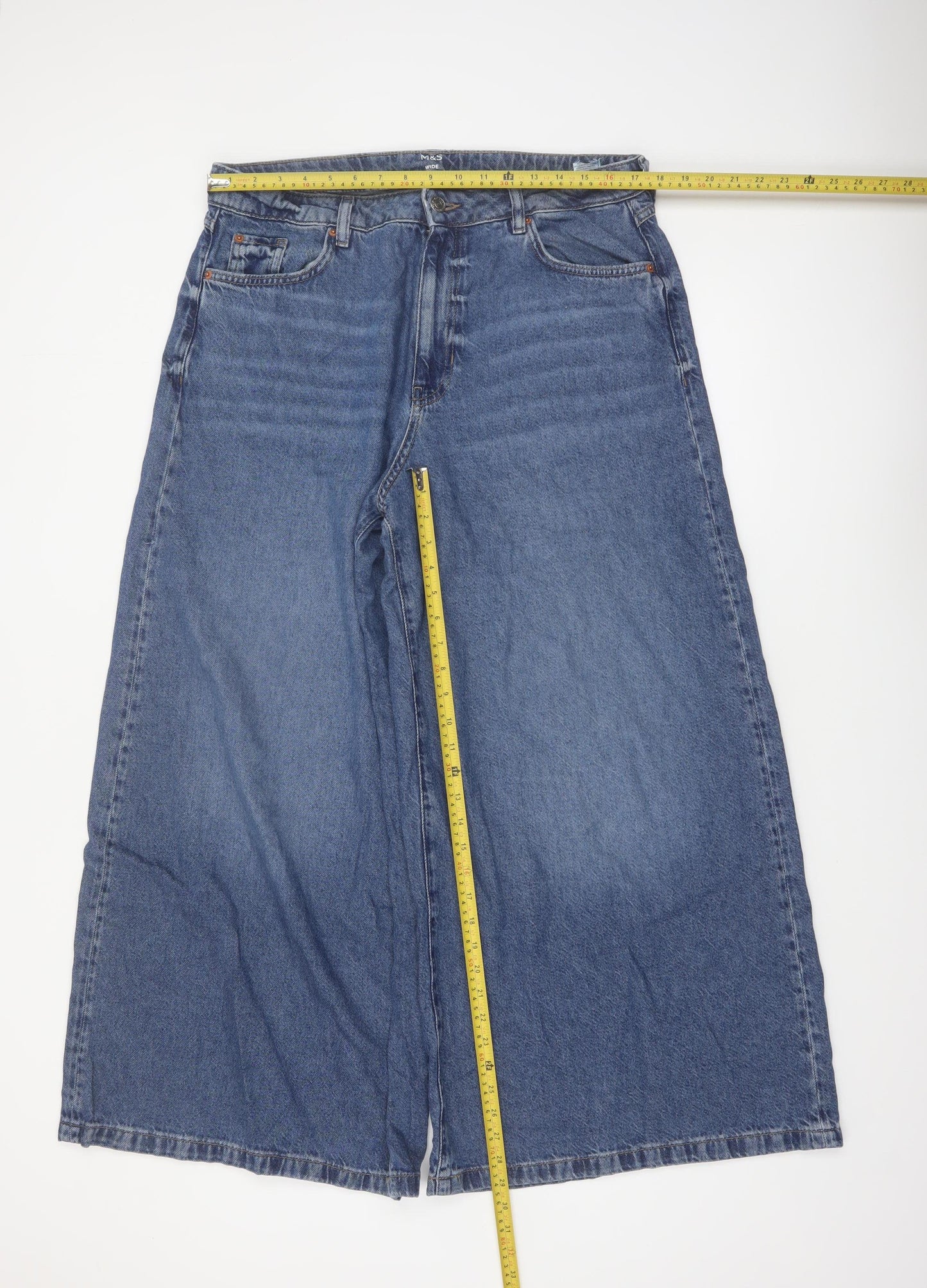 Marks and Spencer Women's Blue Wide-Leg Denim Jeans Size 6 Short