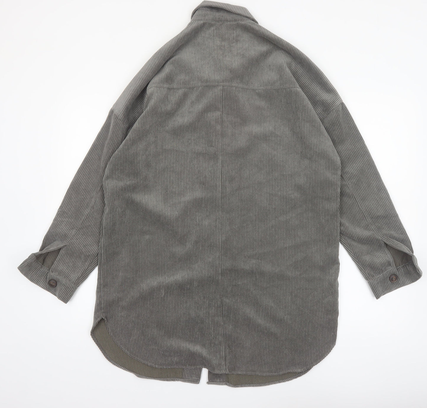 Pull&Bear Men's Grey Corduroy Button-Up Long Sleeve Shirt S