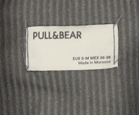Pull&Bear Men's Grey Corduroy Button-Up Long Sleeve Shirt S