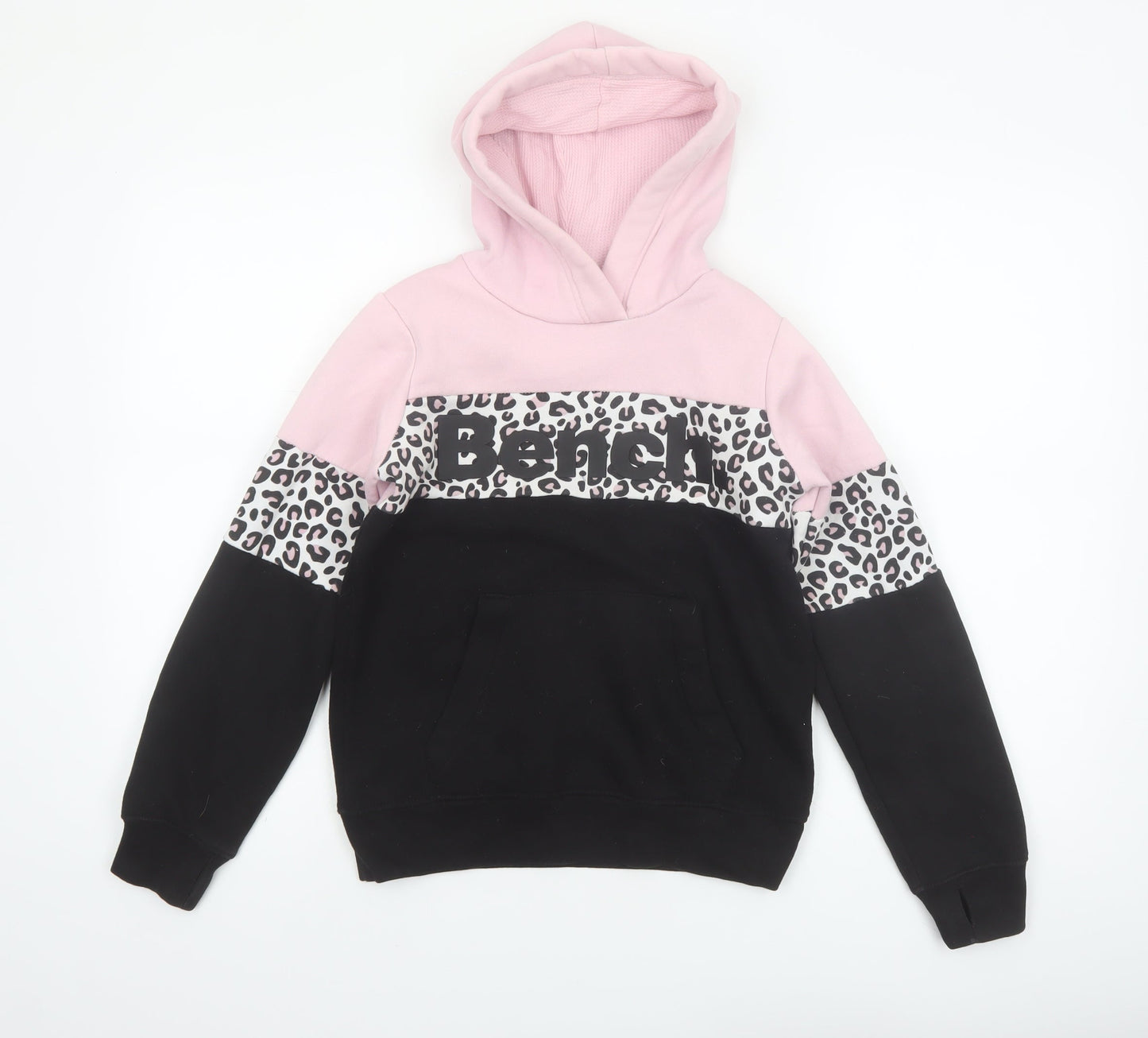 Bench Girls Pink Black Leopard Print Pullover Hoodie 9-10 Years
