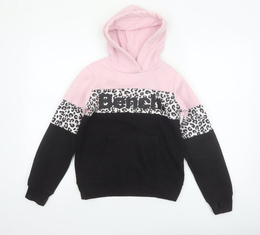 Bench Girls Pink Black Leopard Print Pullover Hoodie 9-10 Years