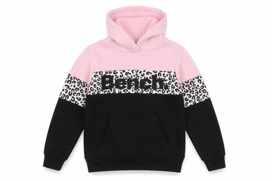 Bench Girls Pink Black Leopard Print Pullover Hoodie 9-10 Years
