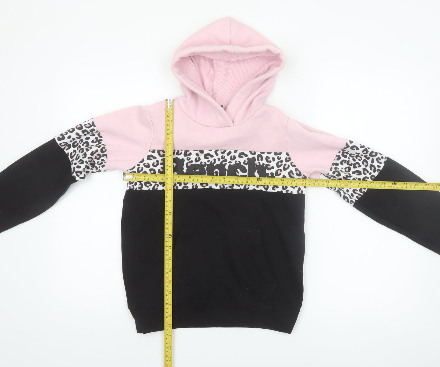 Bench Girls Pink Black Leopard Print Pullover Hoodie 9-10 Years