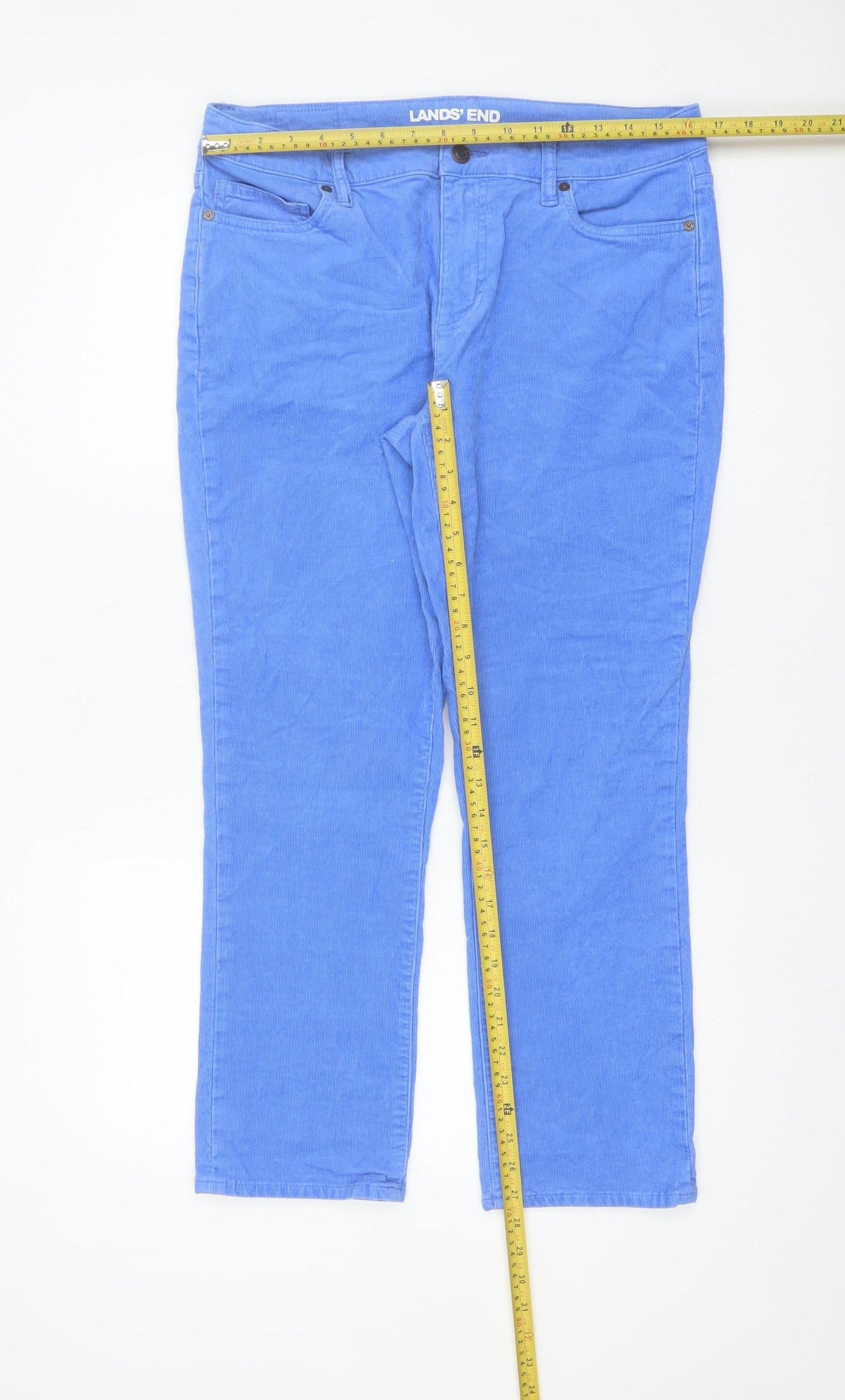 Lands' End Women's Blue Corduroy Chino Trousers UK 14/16 Stretch