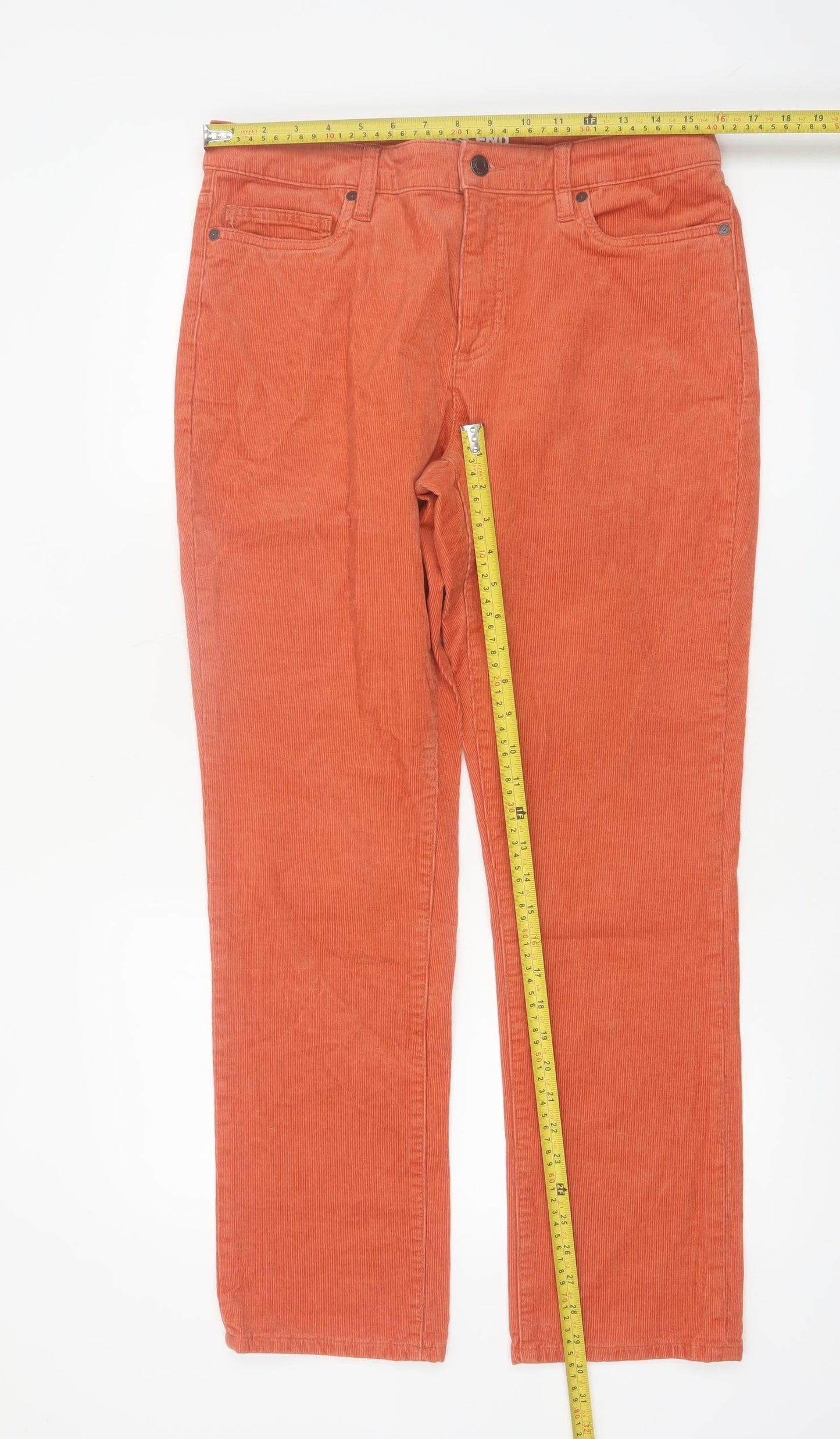 Lands’ End Women’s Orange Corduroy Trousers UK 14 Straight Cotton Blend
