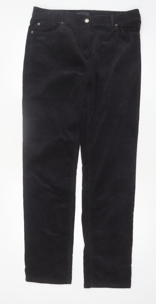 Marks and Spencer Women Black Corduroy Straight Trousers Size 14 Long