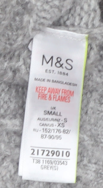 Marks and Spencer Women Grey Roll Neck Cable-Knit Wool Blend Jumper Size S