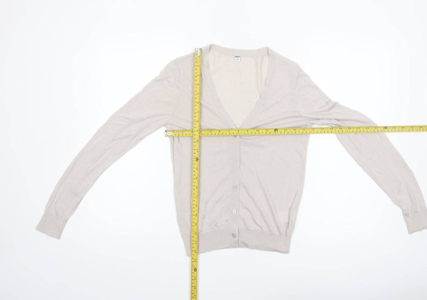 Uniqlo Women Beige V-Neck Button Cardigan M Lightweight Knit