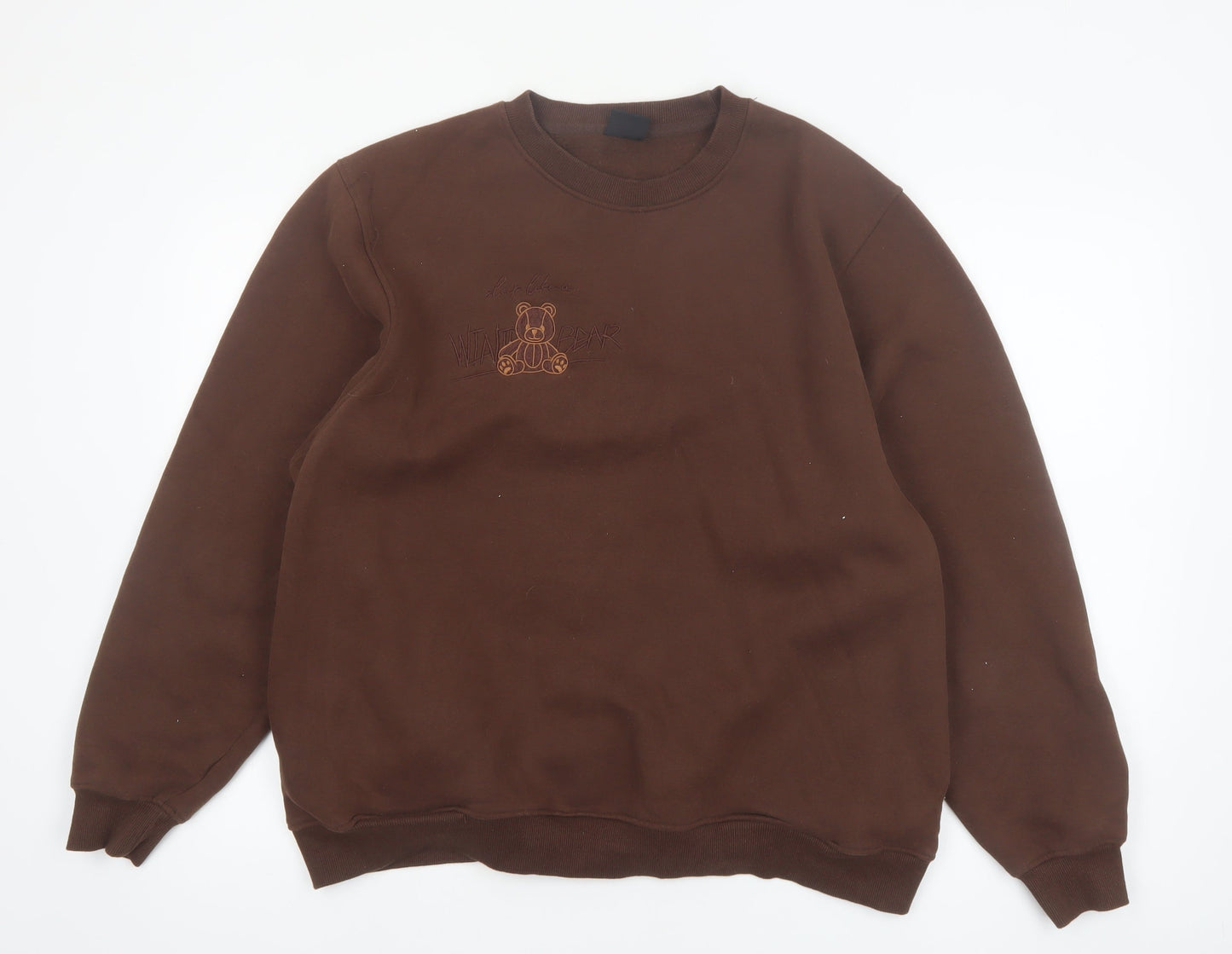 Kennyuniverse Women’s Brown Pullover Sweatshirt Large Teddy Bear Embroidered