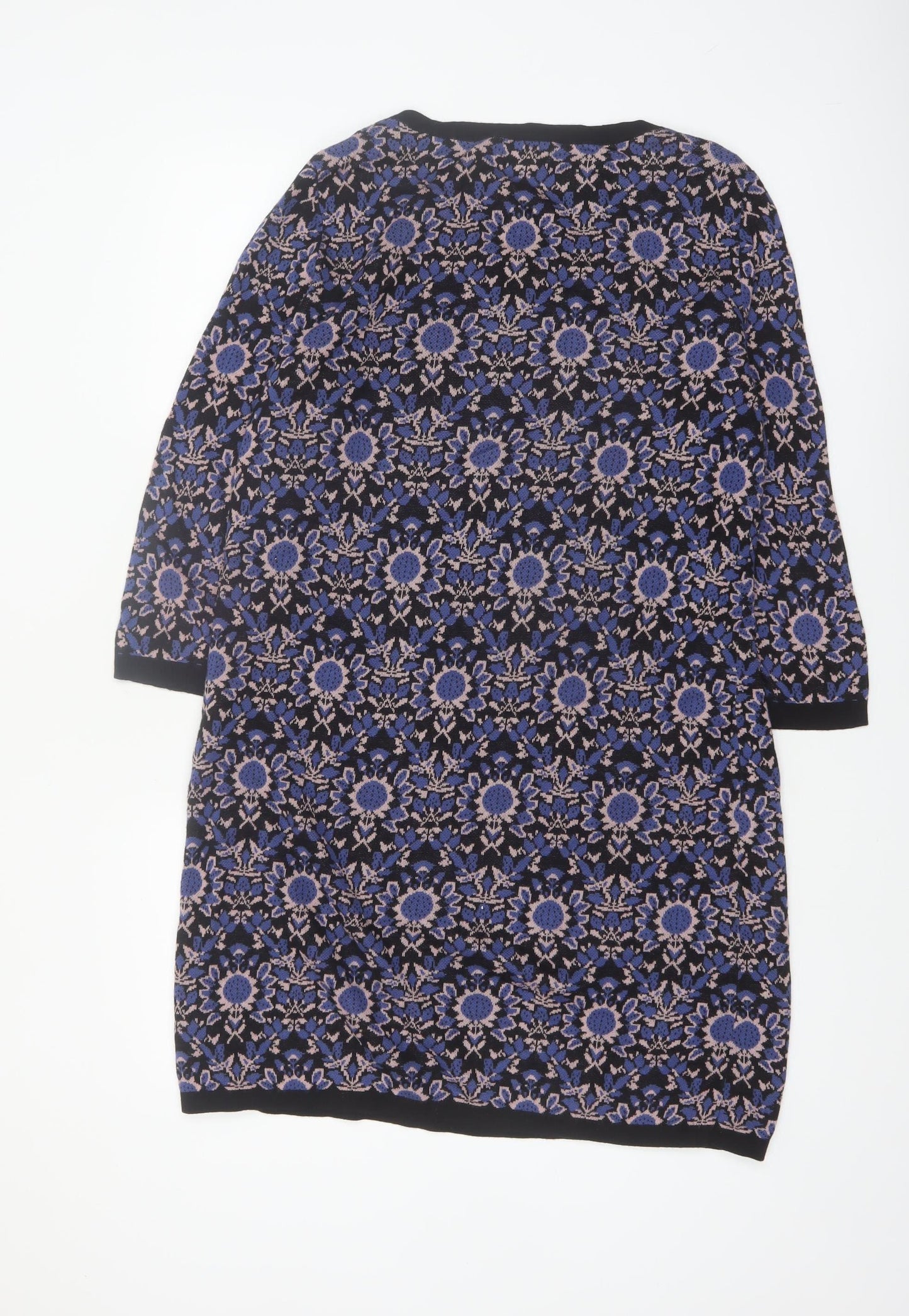 Monsoon Women Blue Floral Cotton Knit Shift Dress L