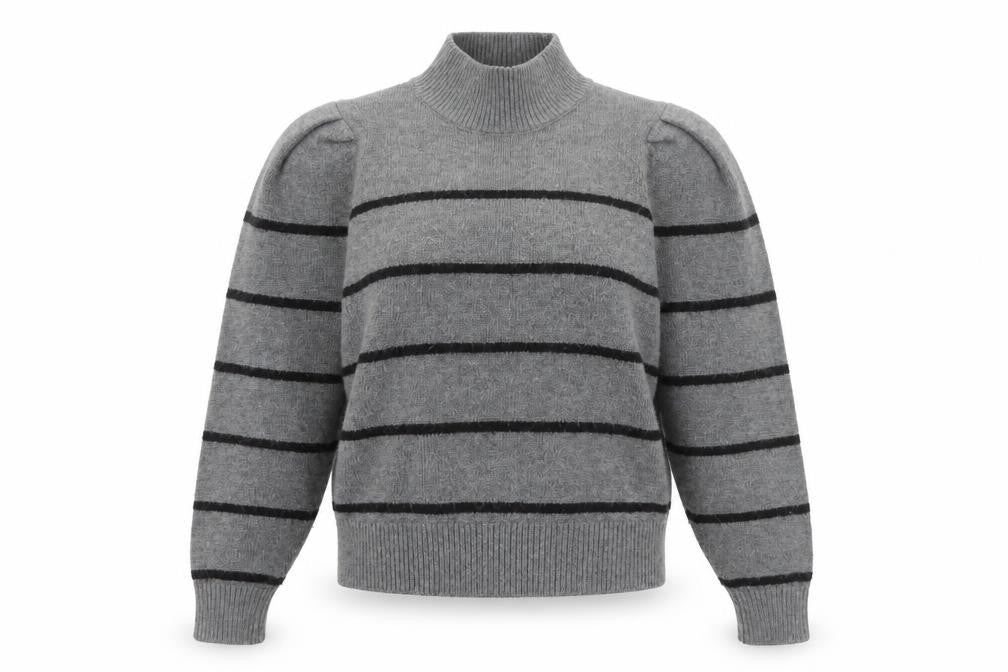 Next Women’s Grey Striped Wool Blend Mock Neck Jumper Size 8