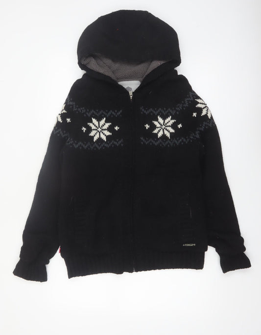 TOG24 Women's Black Fair Isle Full Zip Hooded Jumper Size 12