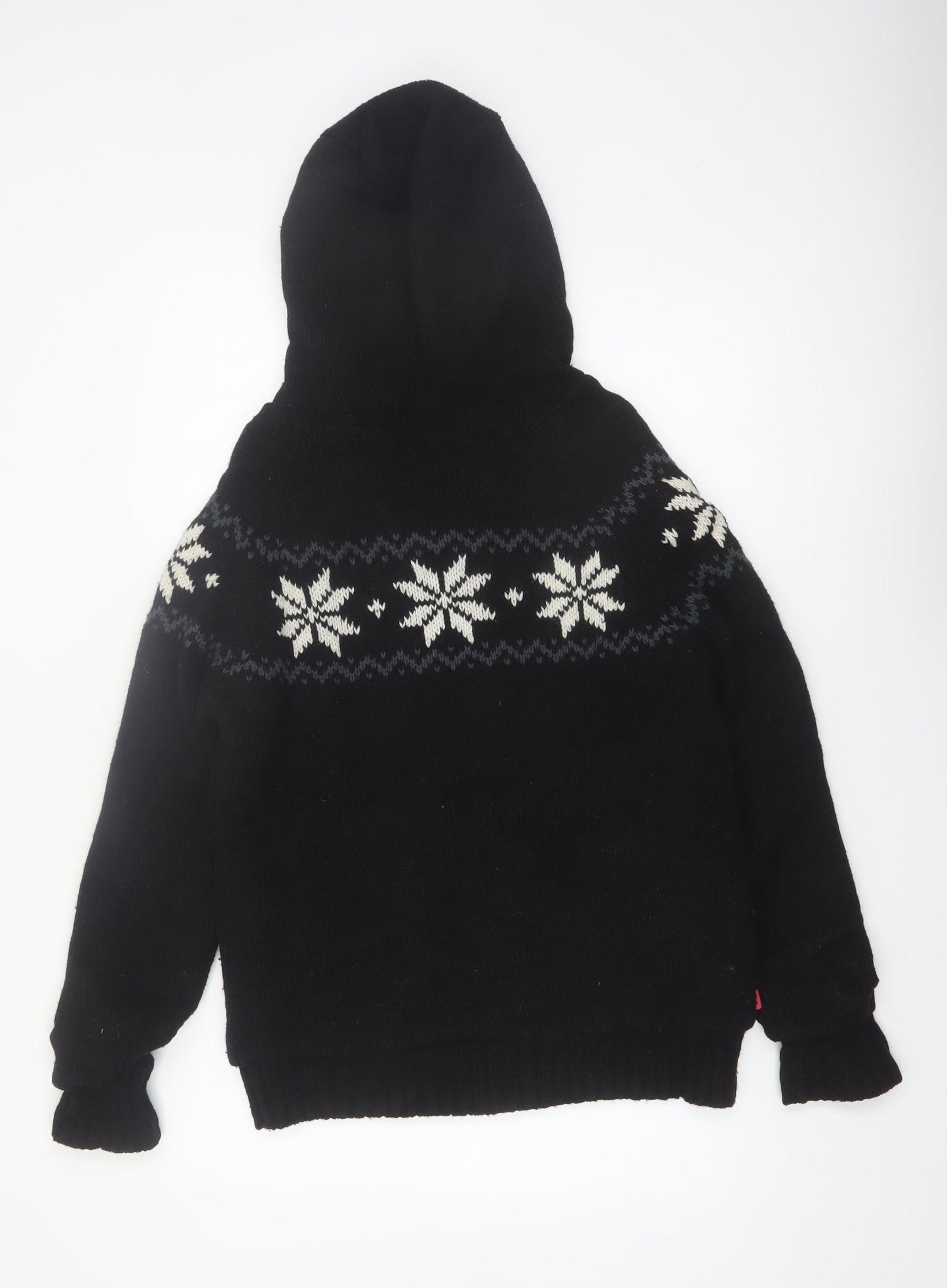 TOG24 Women's Black Fair Isle Full Zip Hooded Jumper Size 12