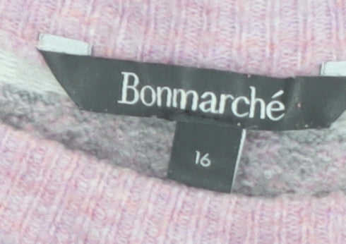 Bonmarché Women’s Pink Fair Isle Crew Neck Pullover Jumper Size 16