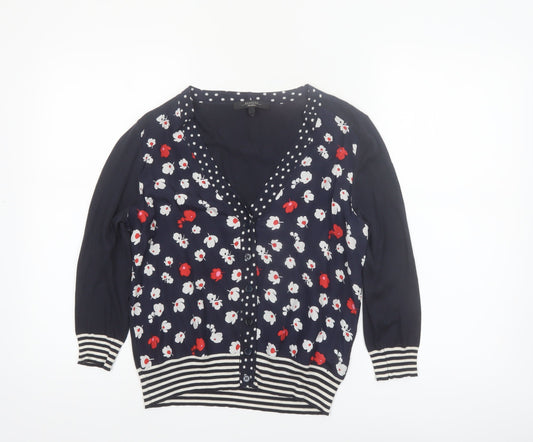 MaxMara Weekend Women's Blue Floral Knit Silk Cotton V-Neck Cardigan M