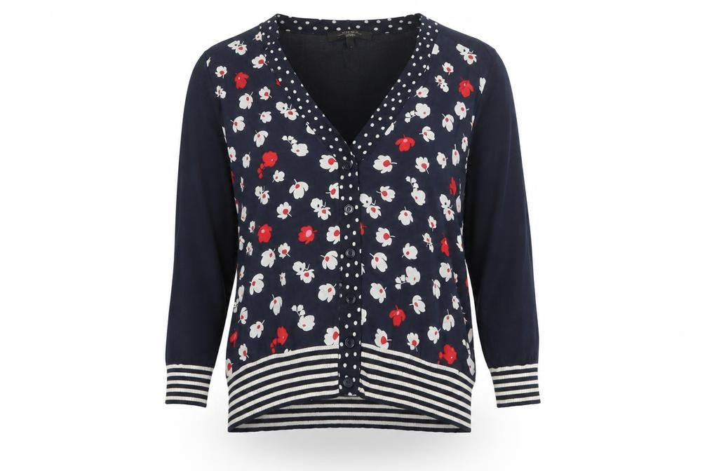 MaxMara Weekend Women's Blue Floral Knit Silk Cotton V-Neck Cardigan M