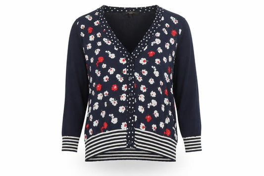 MaxMara Weekend Women's Blue Floral Knit Silk Cotton V-Neck Cardigan M