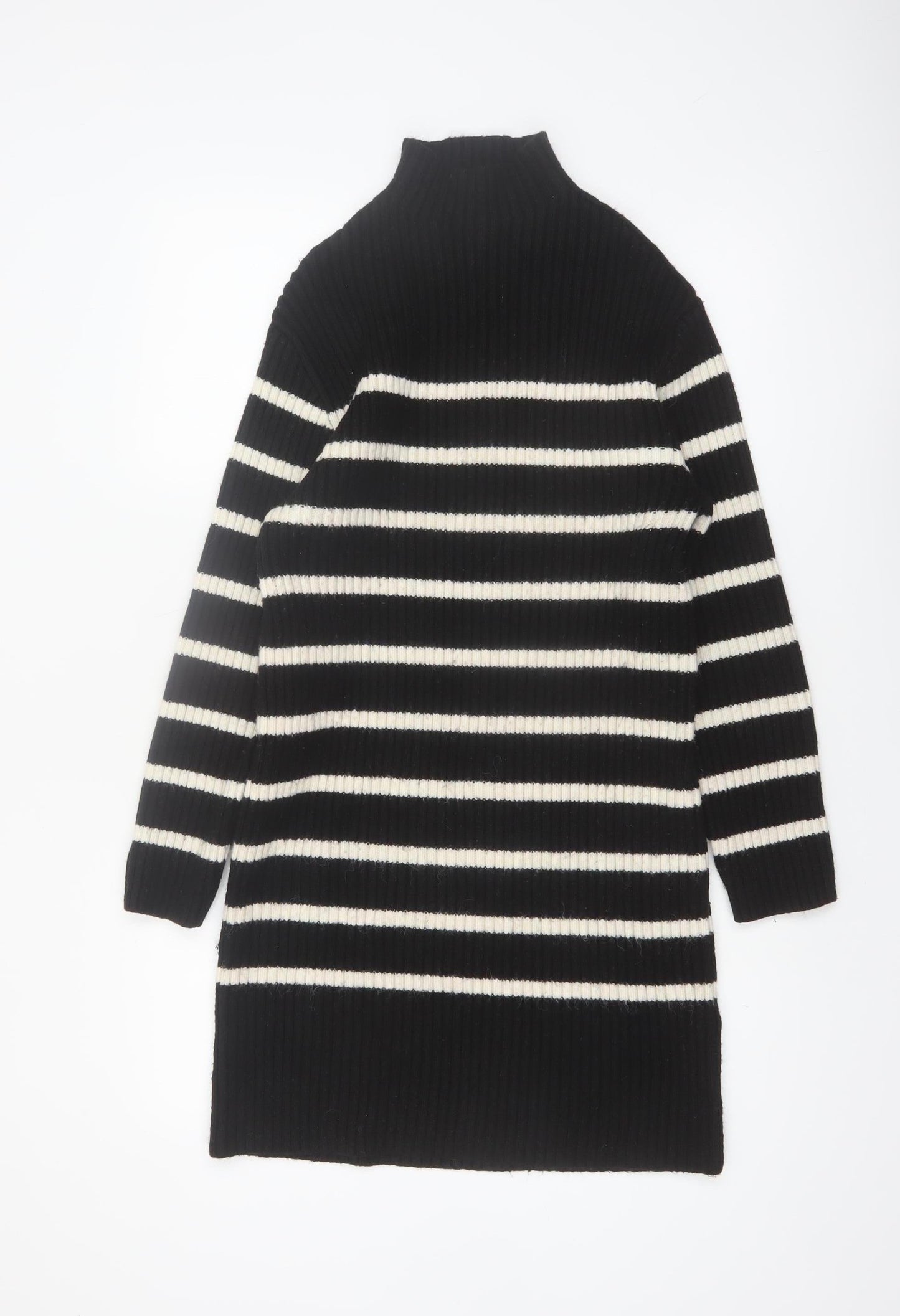 H&M Women’s Black Striped High Neck Long Sleeve Jumper Dress XS