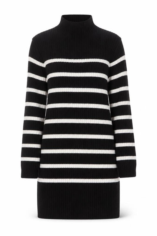 H&M Women’s Black Striped High Neck Long Sleeve Jumper Dress XS