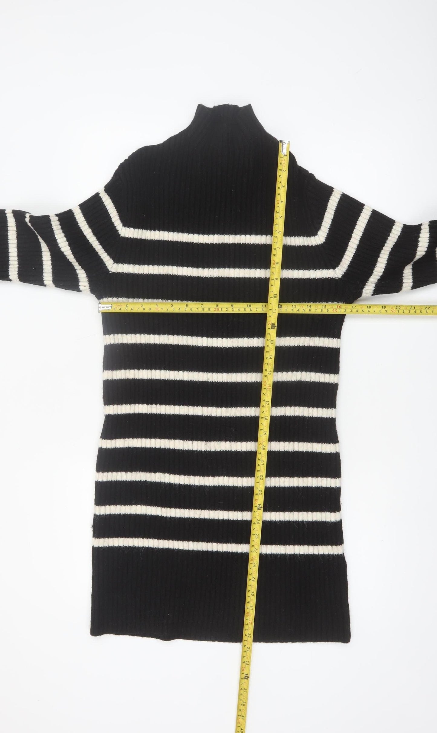 H&M Women’s Black Striped High Neck Long Sleeve Jumper Dress XS