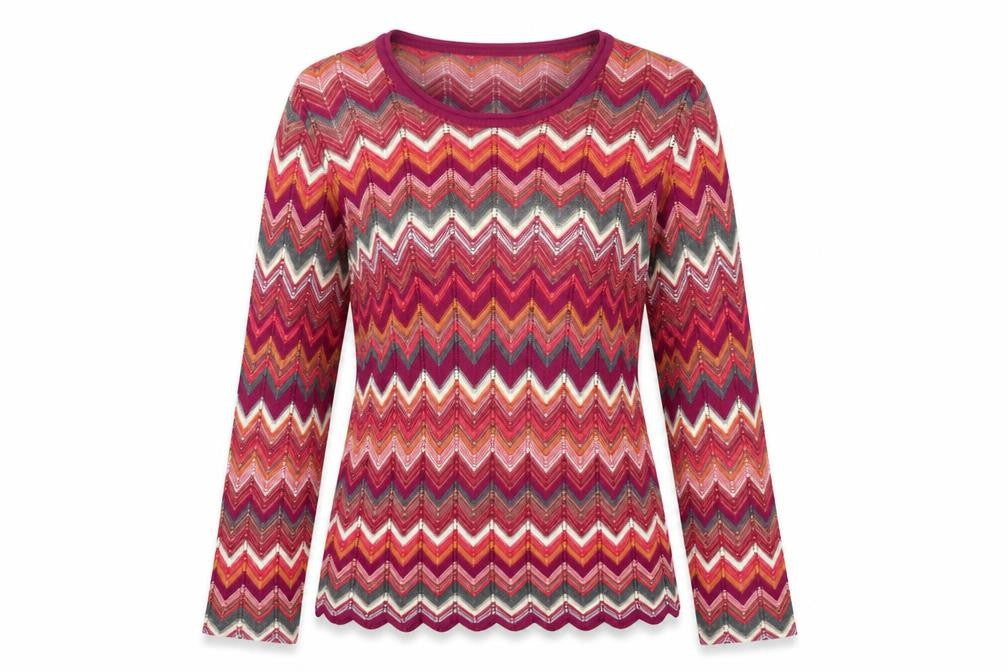 Rabe Women's Multicoloured Zigzag Knit Pullover Jumper Size 12