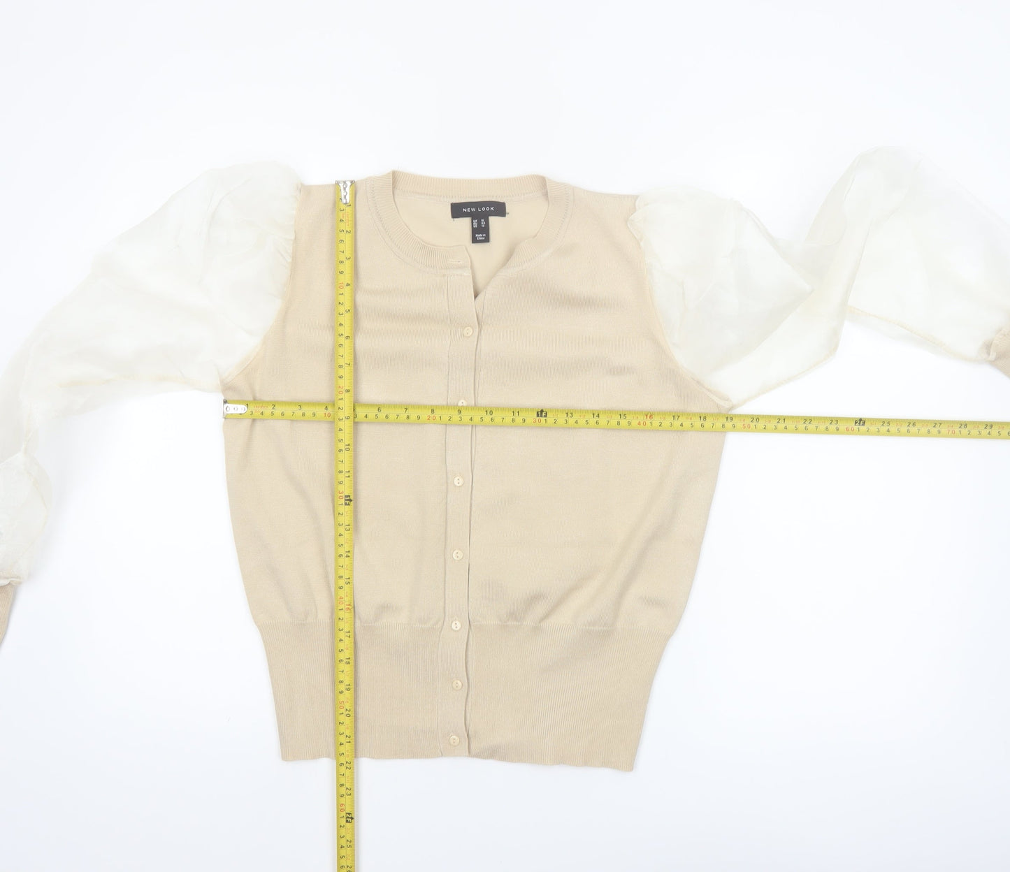 New Look Women Beige Puff Sleeve Cardigan Size 16