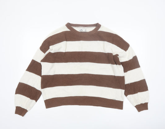 Hollister Women Brown & Ivory Striped Cotton Pullover Jumper M