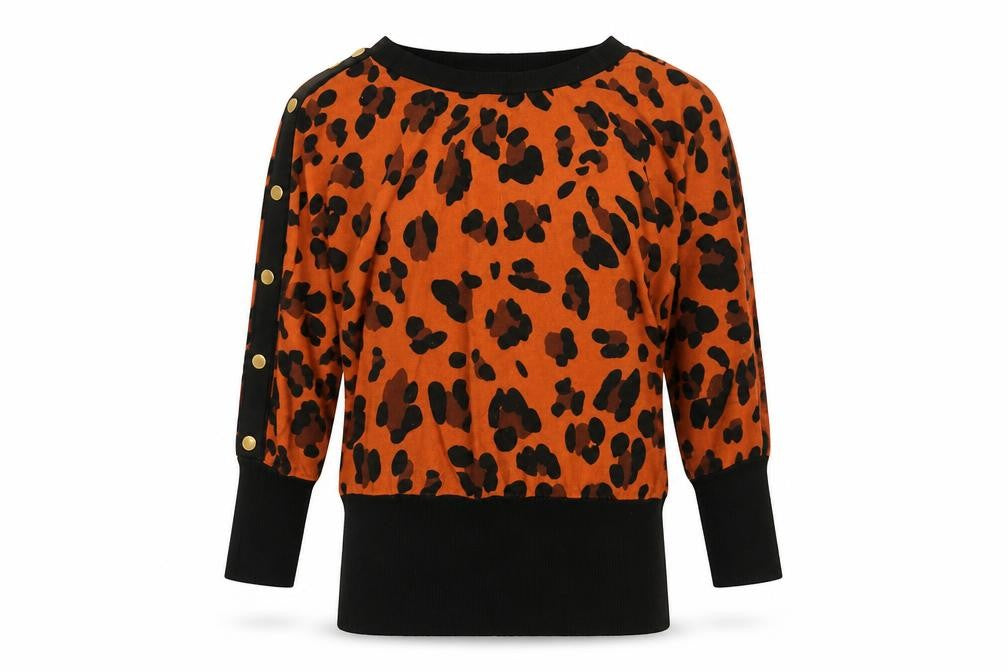 Roman Womens Orange Leopard Print Jumper Size 12 Long Sleeve