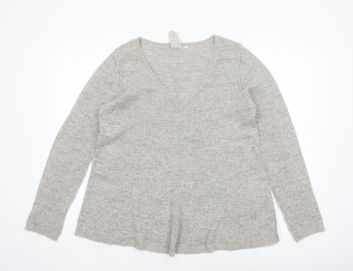 White Stuff Women’s Grey V-Neck Long Sleeve Pullover Jumper Size 14