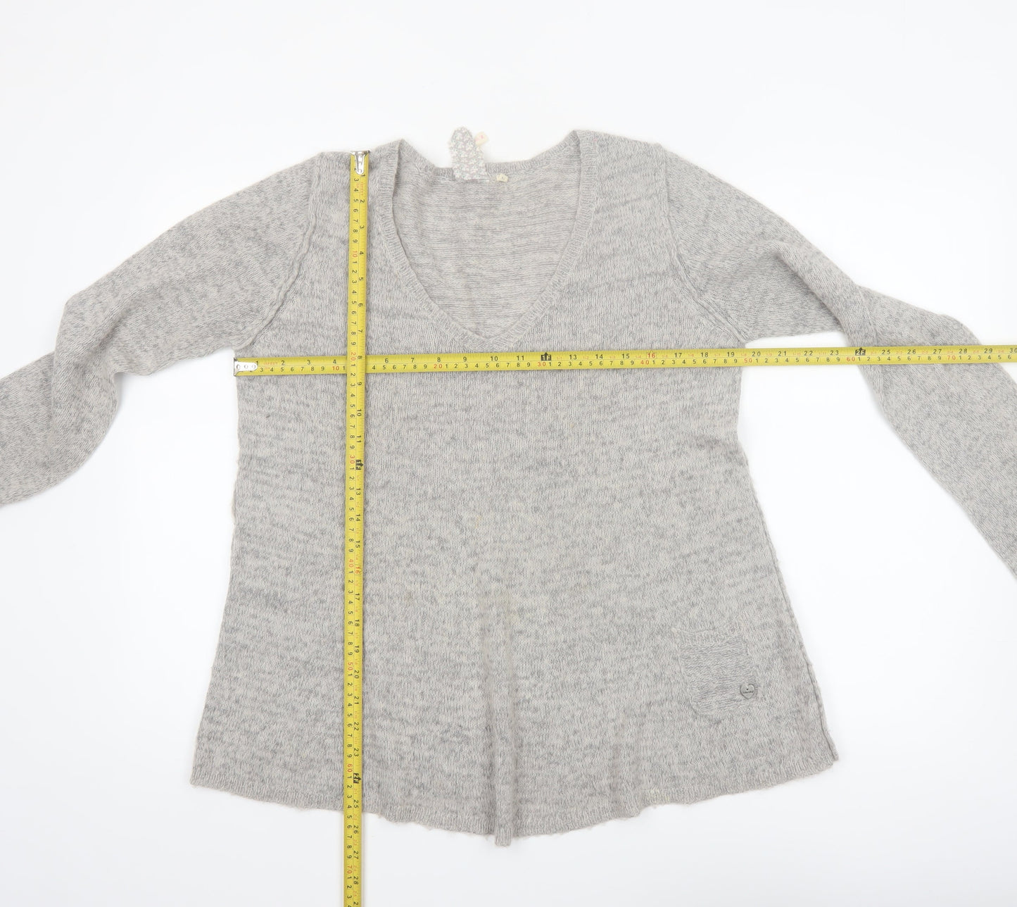 White Stuff Women’s Grey V-Neck Long Sleeve Pullover Jumper Size 14