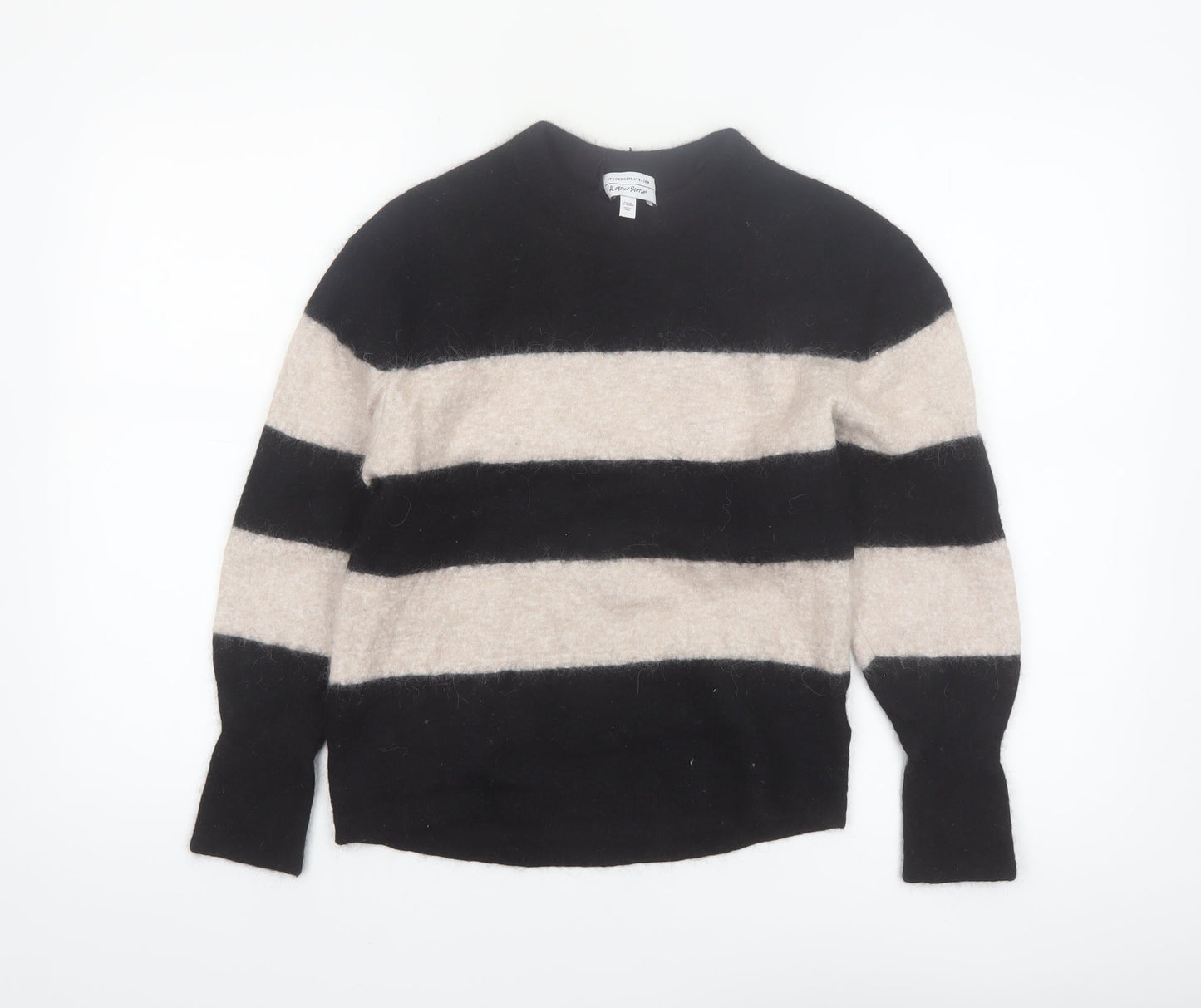 & Other Stories Women Black Beige Striped Alpaca Blend Jumper XS