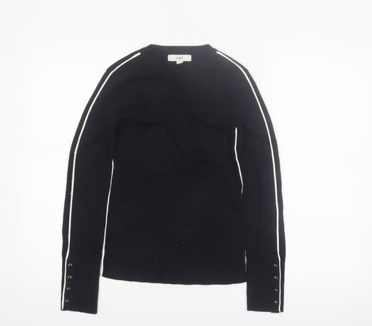 Marks and Spencer Women Black Size 8 Crew Neck Long Sleeve Pullover Jumper