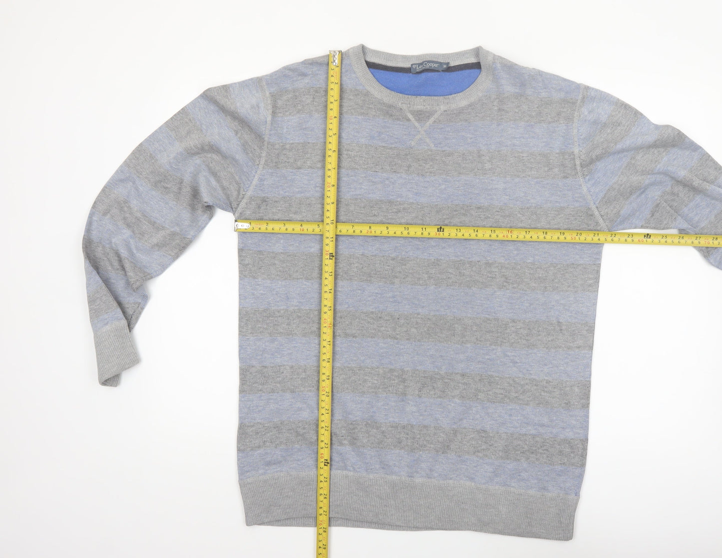 Lee Cooper Women's Grey Striped Crew Neck Cotton Jumper Size M