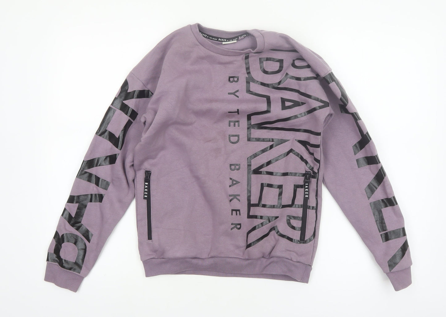 Ted Baker Boys Purple Logo Sweatshirt 12 Years Crew Neck Fleece Cotton Blend